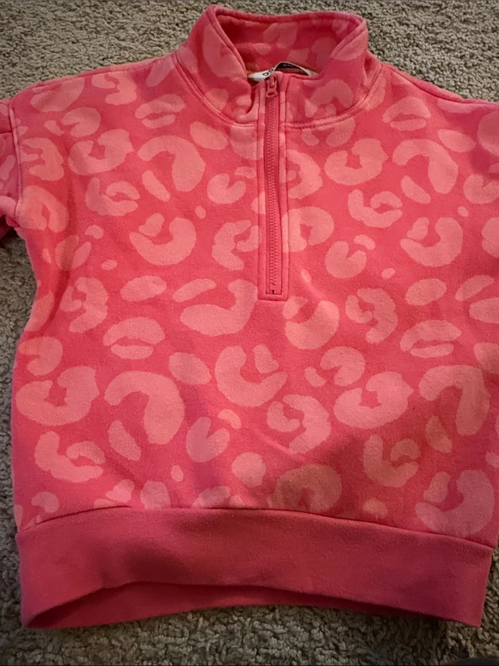 DSG Girls' Coral Pink Leopard Half-Zip Puffer Pullover